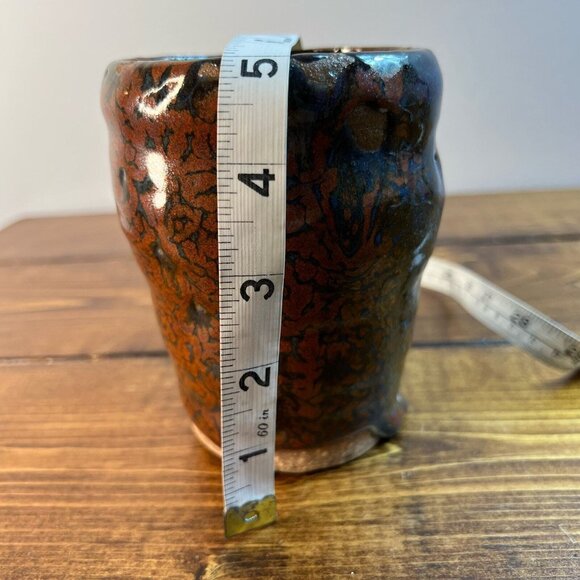 Primitive Heavy Handmade Earthenware Vase Container with Brown blue drip Glaze - Picture 10 of 12